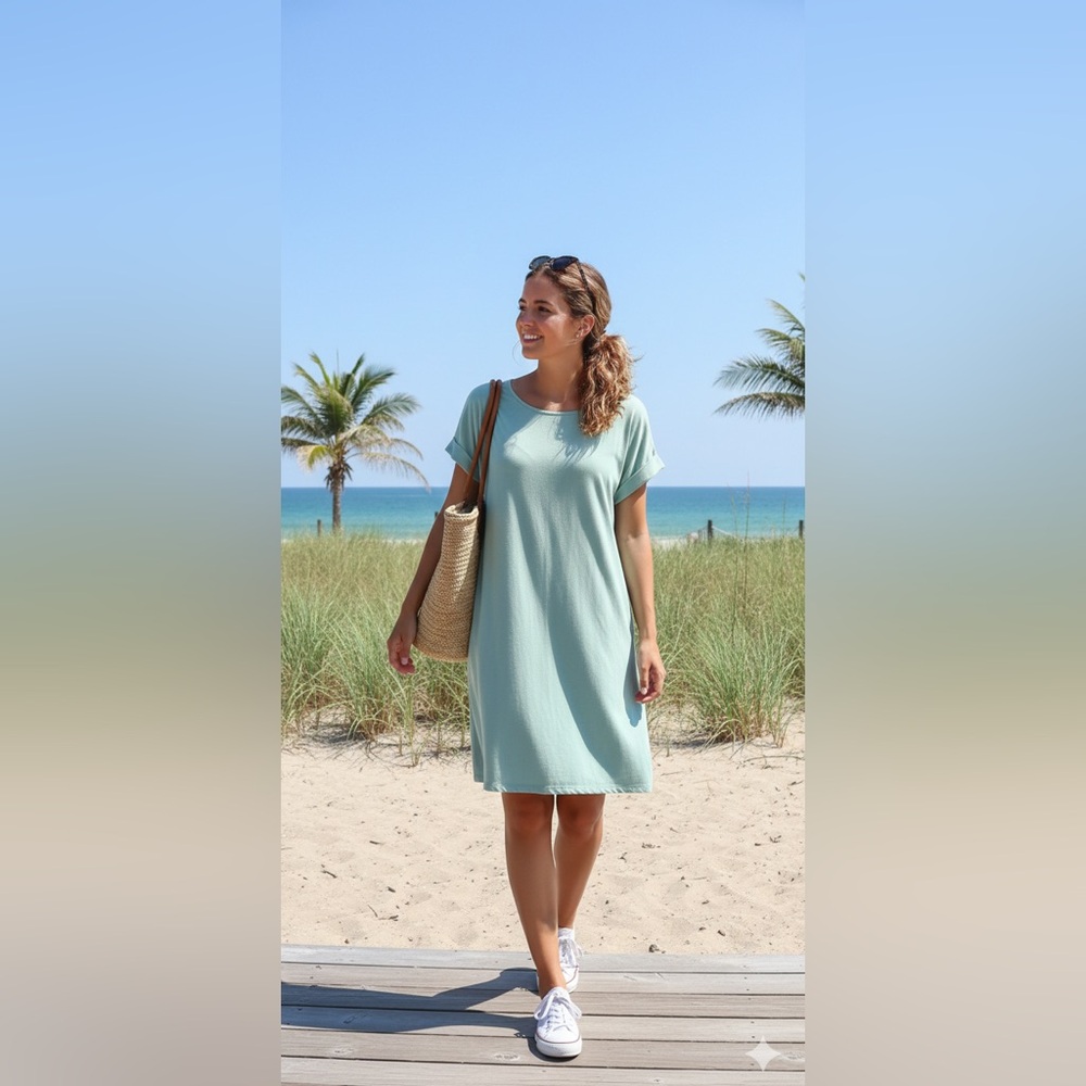 Zenana Outfitters Light Green Casual T-Shirt Dress --Women's Extra Large (XL)